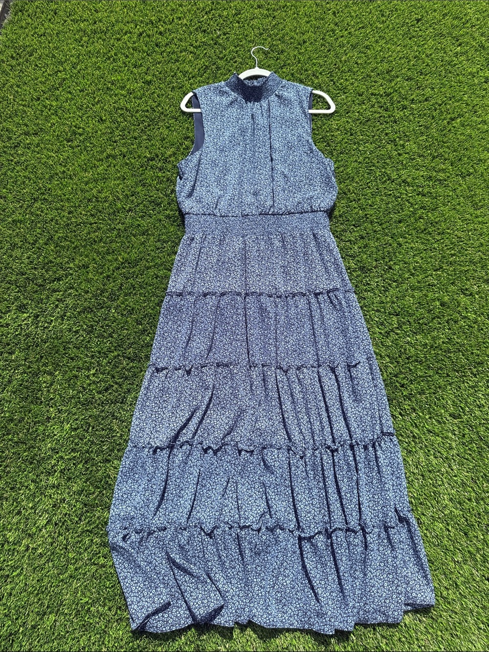 1. State Navy Blue Sleeveless Tiered Maxi Dress